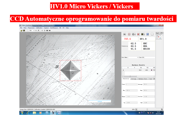Oprogramowanie pomiarowe Vickers HV-1.0